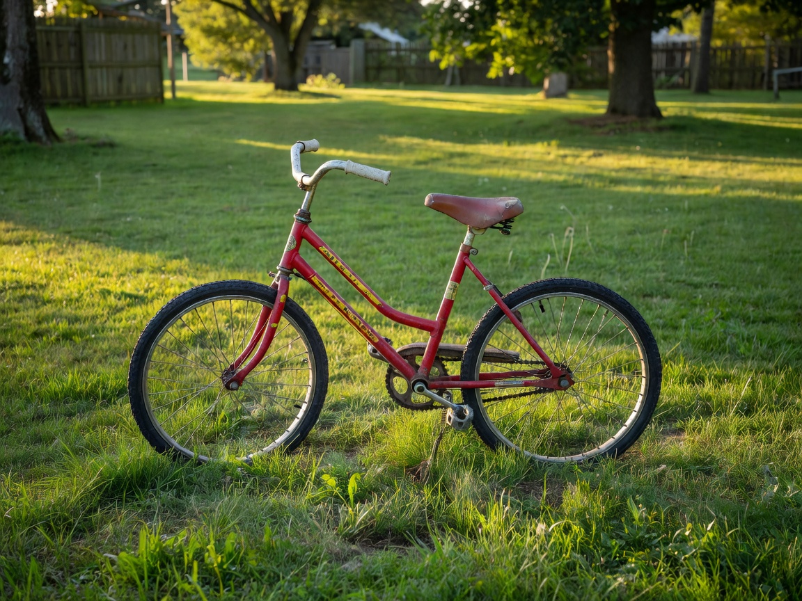 Children's bicycle parked on grass