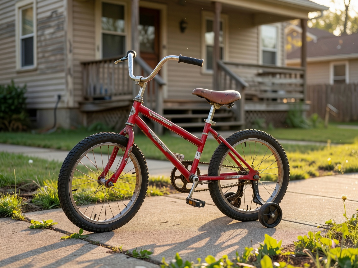 Children's bicycle parked outside