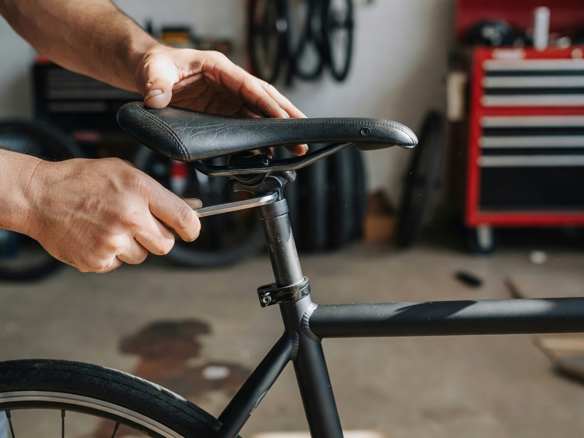Close up of adjusting bicycle saddle height