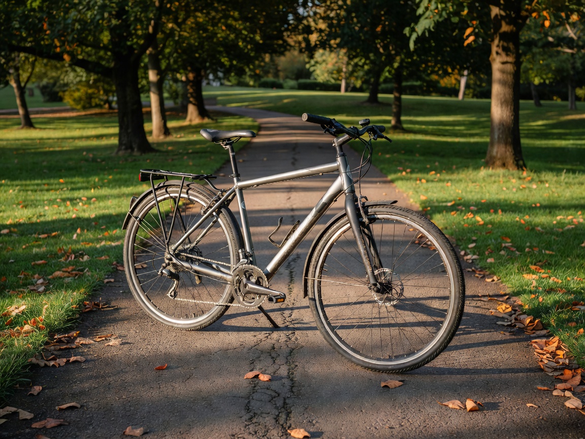 Hybrid bicycle parked outdoors