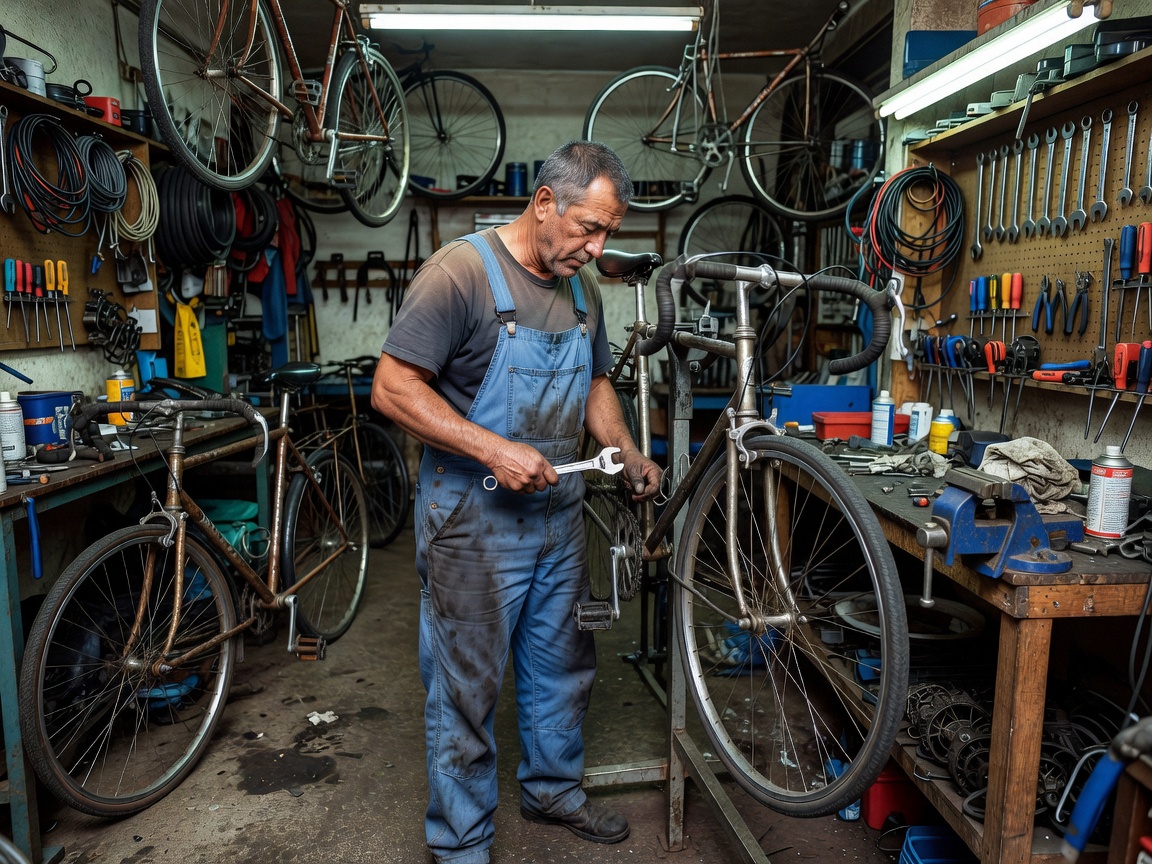 Mechanic working in a bicycle workshop