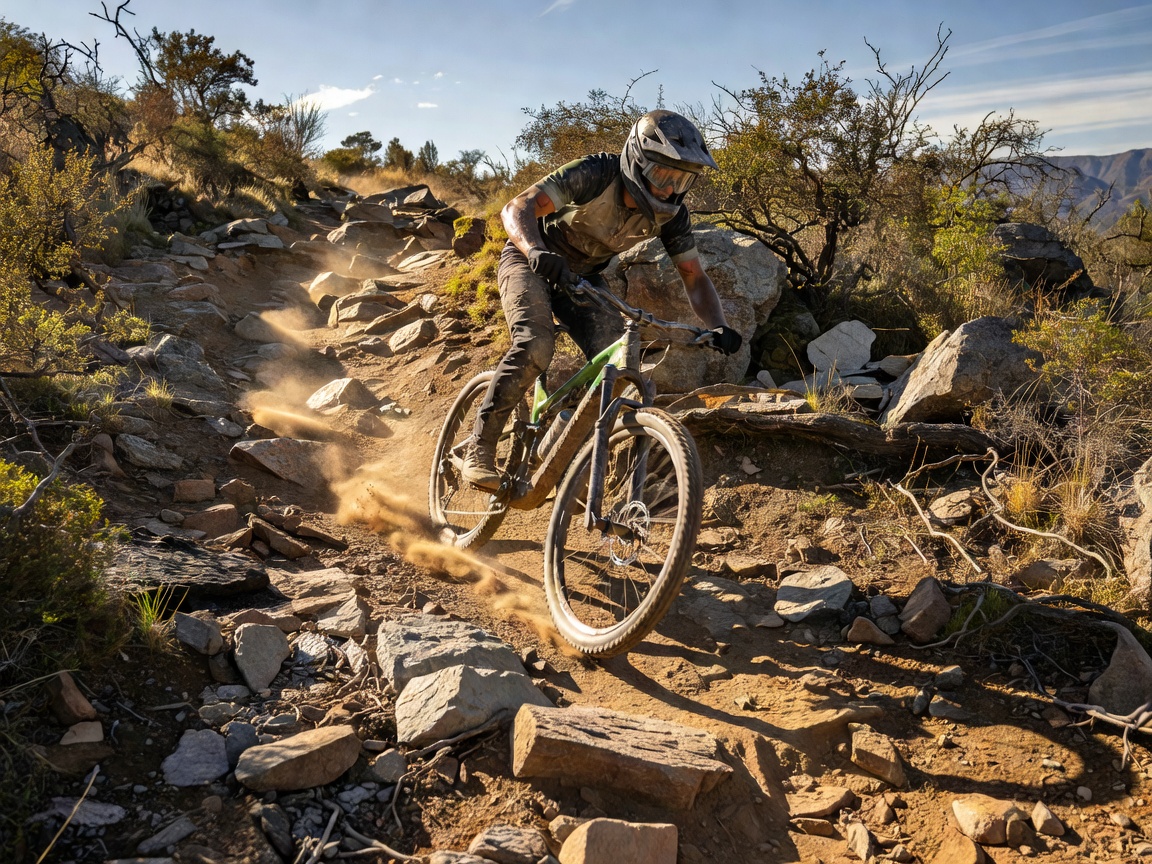 Mountain biker navigating a rocky outdoor trail