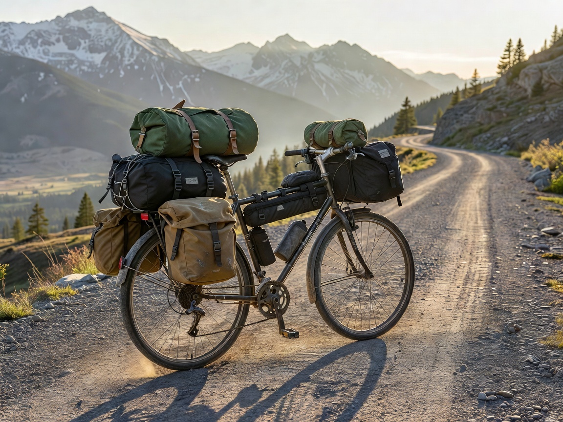 Touring bicycle heavily loaded with bags