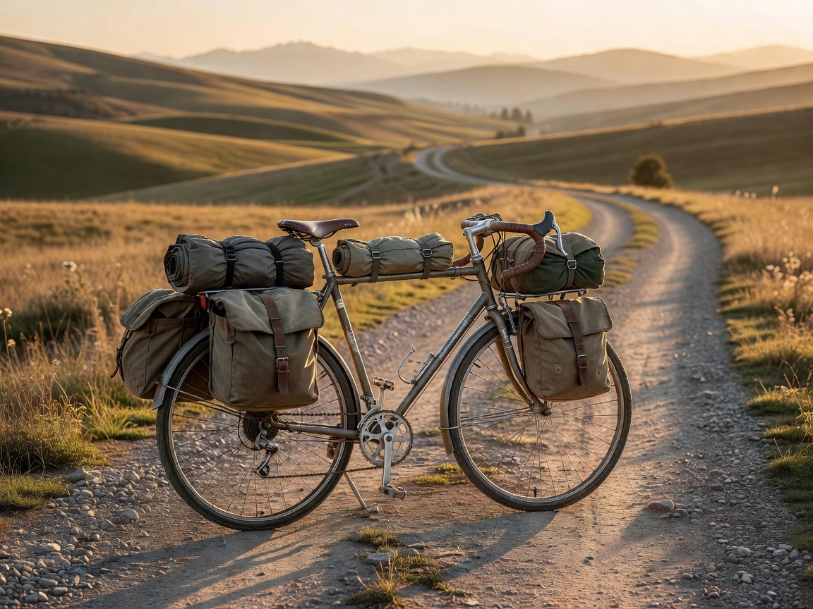 Touring bicycle loaded with panniers